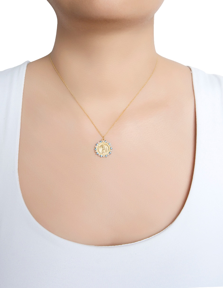 Medalla y cadena virgen mop color de plata p 925