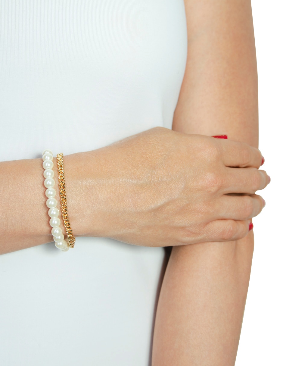 Multi-pulsera con perla de cristal acabado pulido Multi-pulsera con perla de cristal acabado pulido