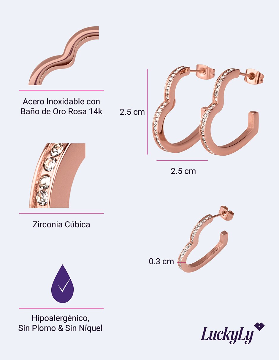 Arracadas de corazón lyra con acabado baño de oro 14k zirconia cúbica 6