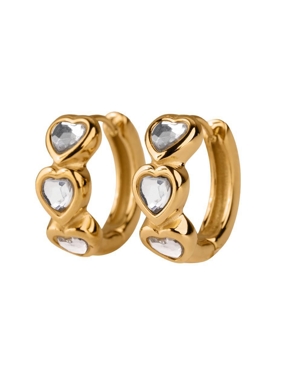 Arracadas de corazón luckyly vale con acabado baño de oro 14 k cristal