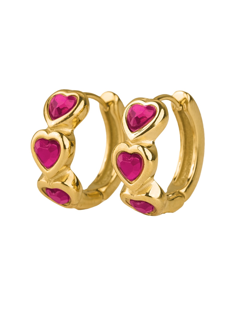Arracadas de corazón vale con acabado baño de oro 14 k cristal 1