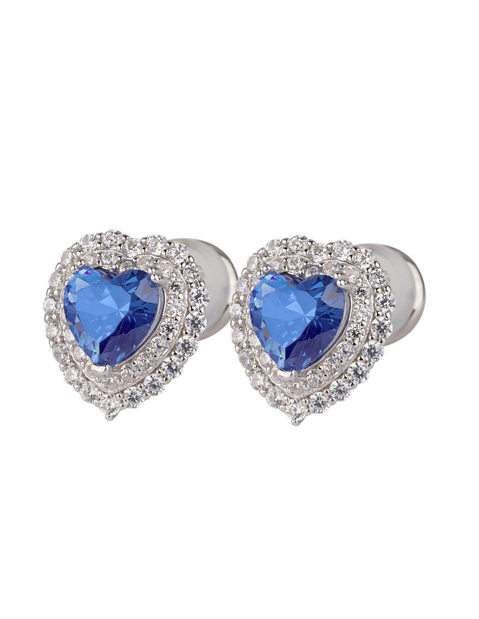 Broqueles de corazón zaria de plata p 925 con acabado plateado zirconia cúbica Broqueles de corazón zaria de plata p 925 con acabado plateado zirconia cúbica