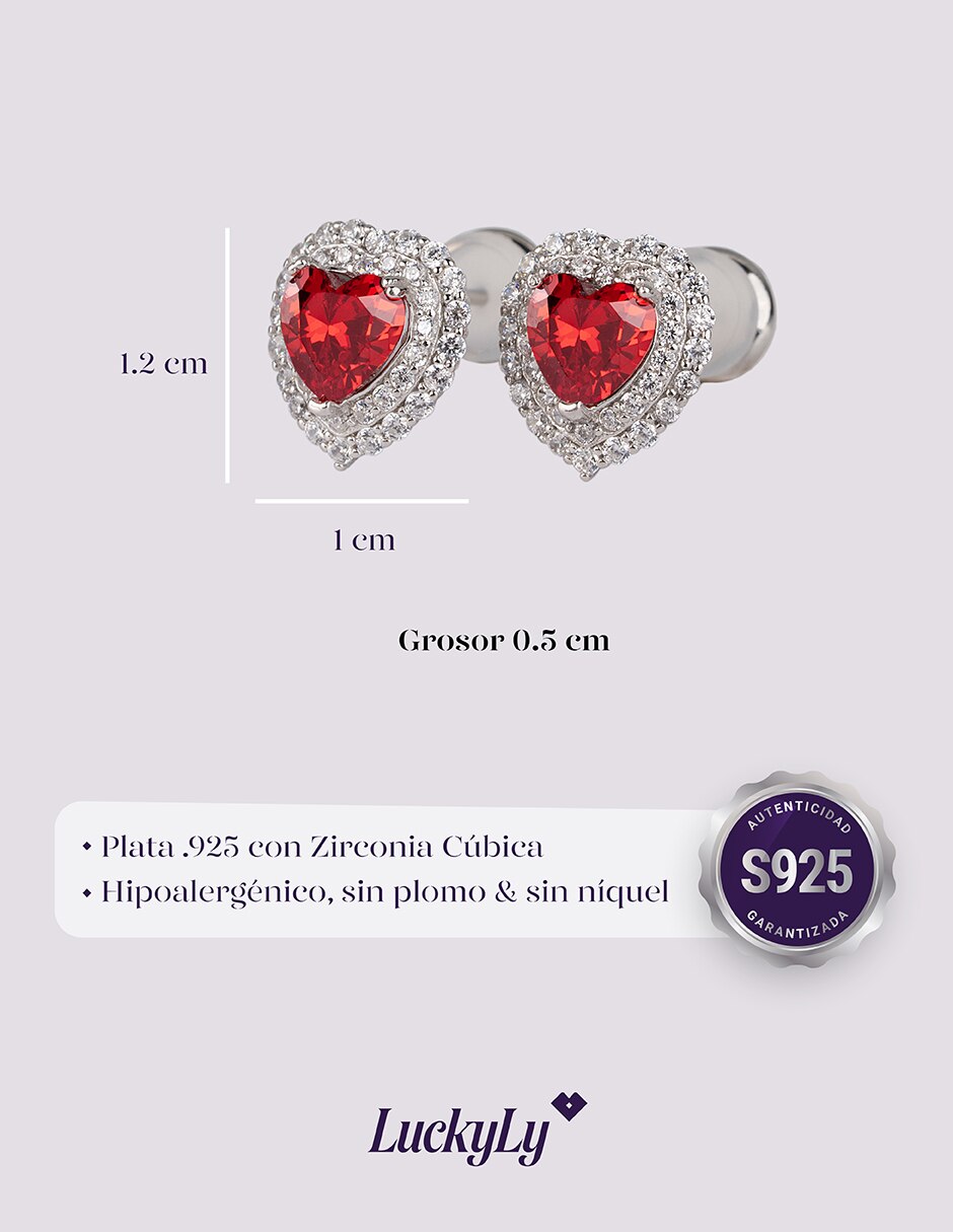 Broqueles de corazón zaria de plata p 925 con acabado plateado zirconia cúbica 7