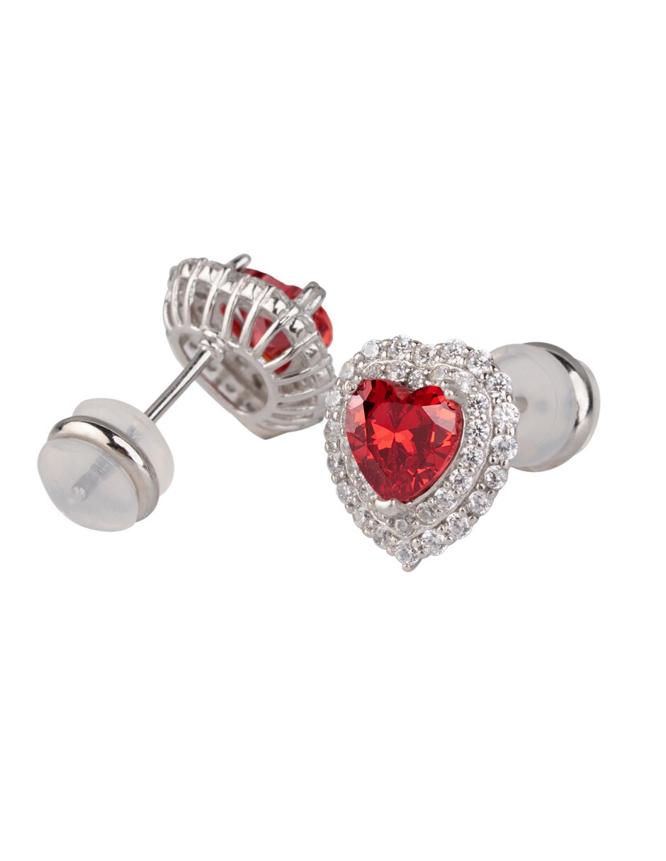 Broqueles de corazón zaria de plata p 925 con acabado plateado zirconia cúbica 4