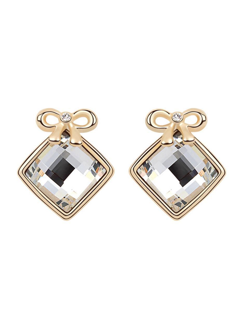 Aretes cortos de moño ocean heart 18 k con acabado baño de oro rosa cristal