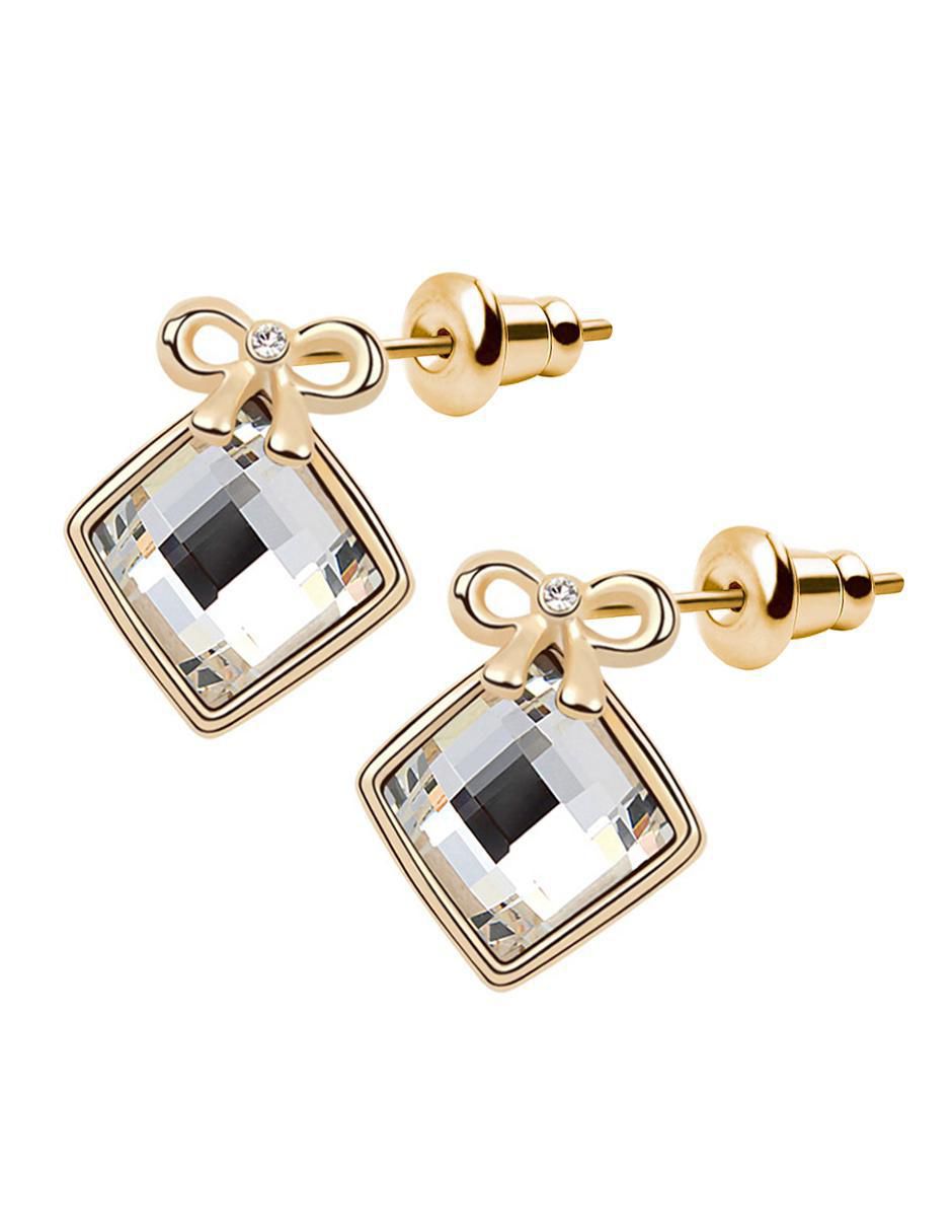 Aretes cortos de moño ocean heart 18 k con acabado baño de oro rosa cristal