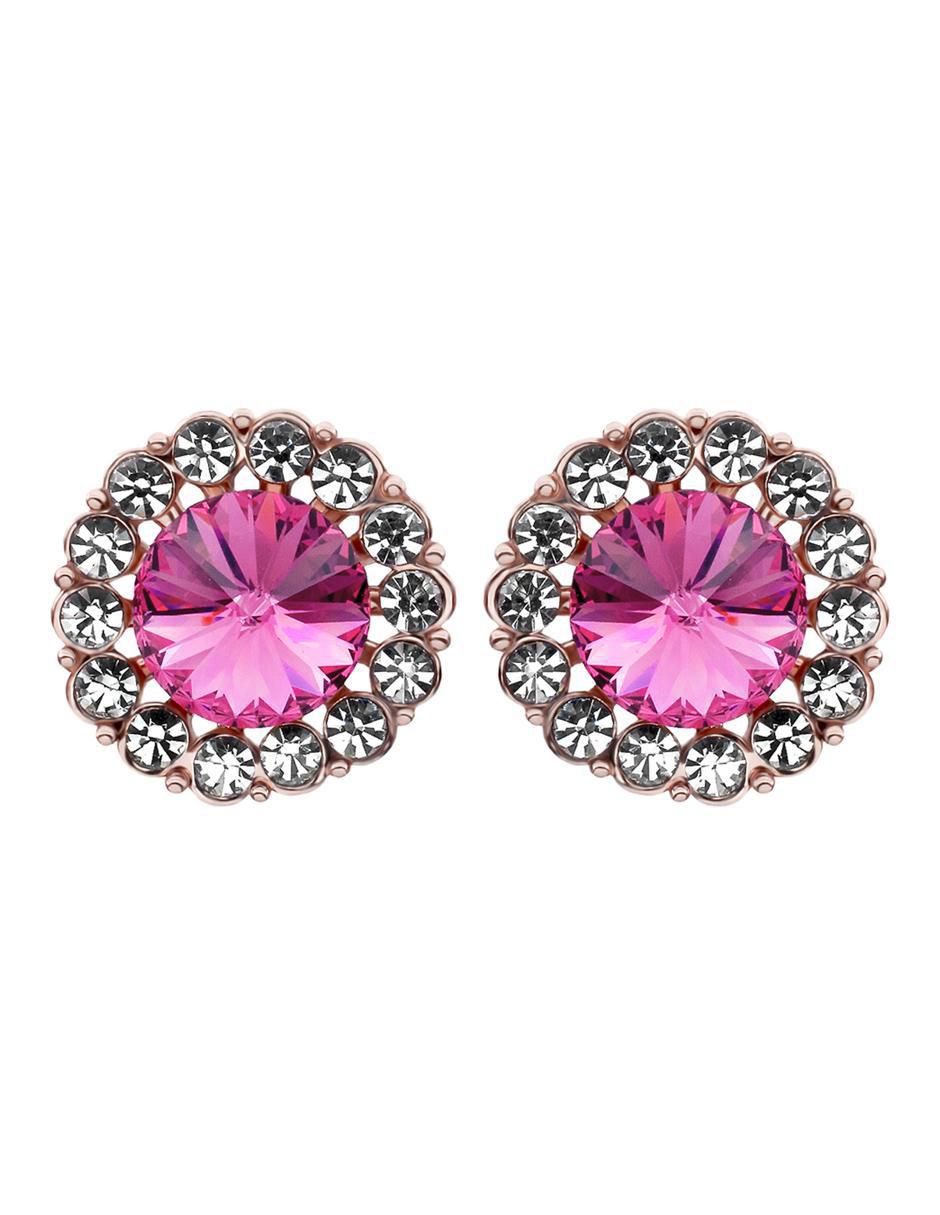 Aretes cortos 18 k con acabado baño de oro rosa cristal 1