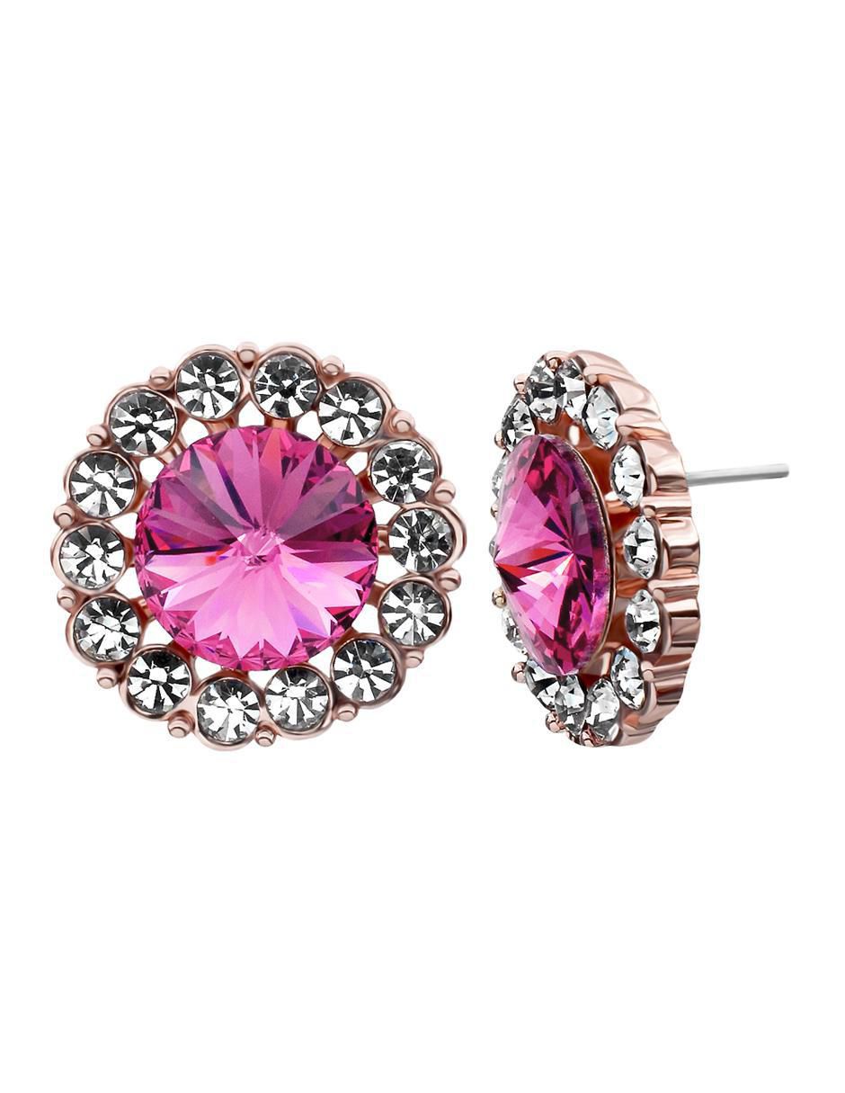 Aretes cortos 18 k con acabado baño de oro rosa cristal 2