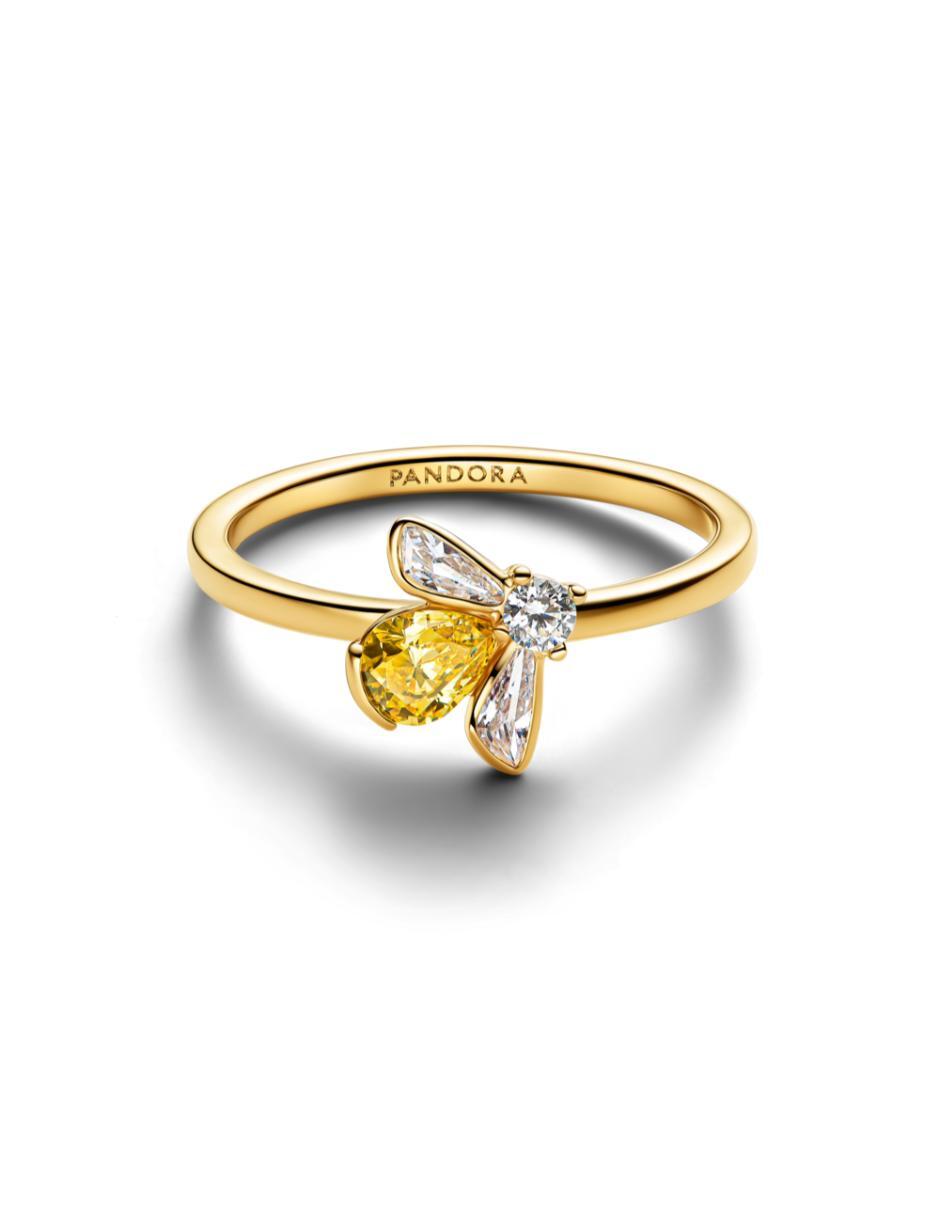 Anillo de abeja de plata P 925 zirconia cúbica con acabado baño de oro 2