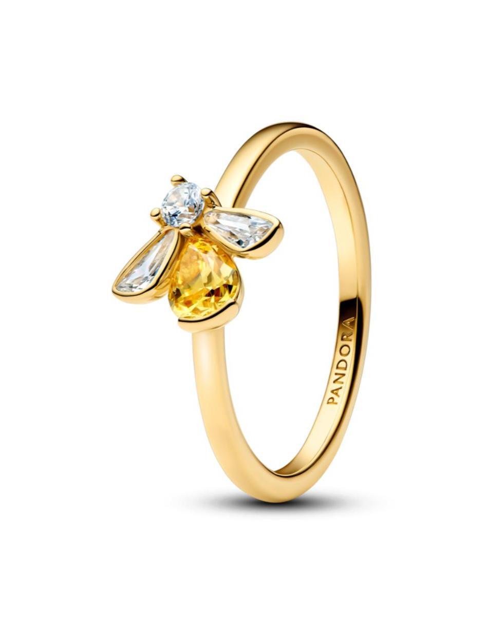 Anillo de abeja de plata P 925 zirconia cúbica con acabado baño de oro 1