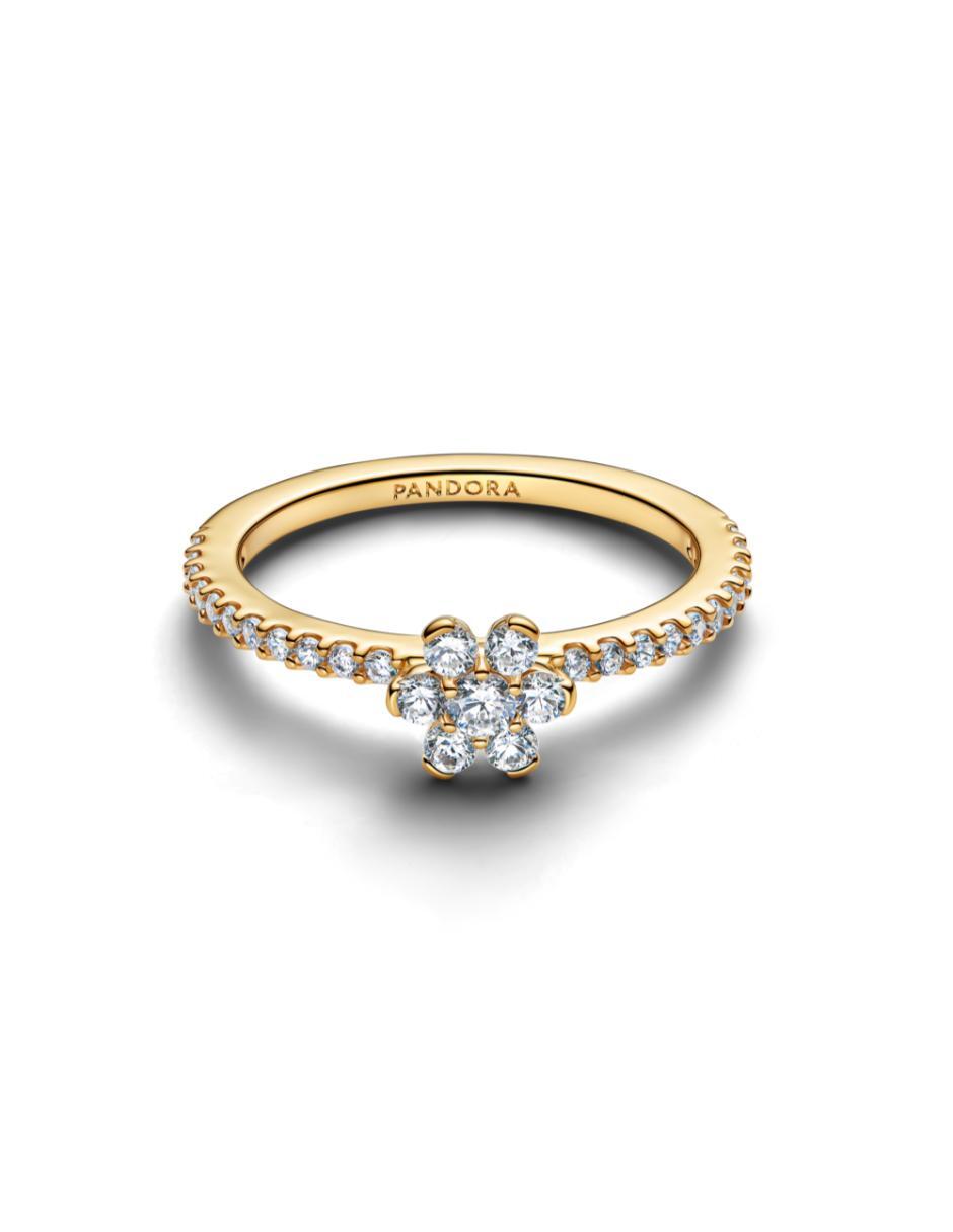 Anillo de flor de plata P 925 zirconia cúbica con acabado baño de oro 2