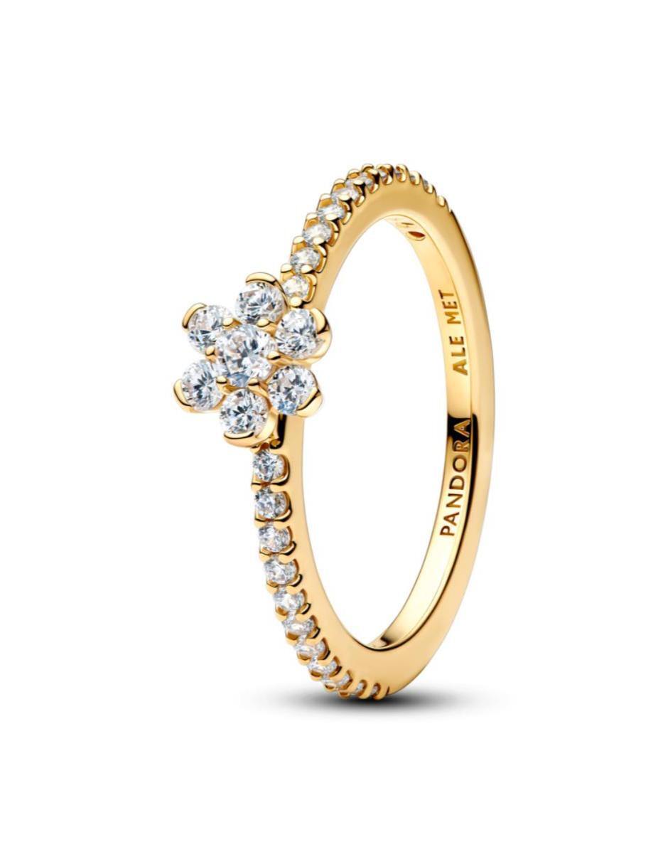 Anillo de flor de plata P 925 zirconia cúbica con acabado baño de oro Anillo de flor de plata P 925 zirconia cúbica con acabado baño de oro