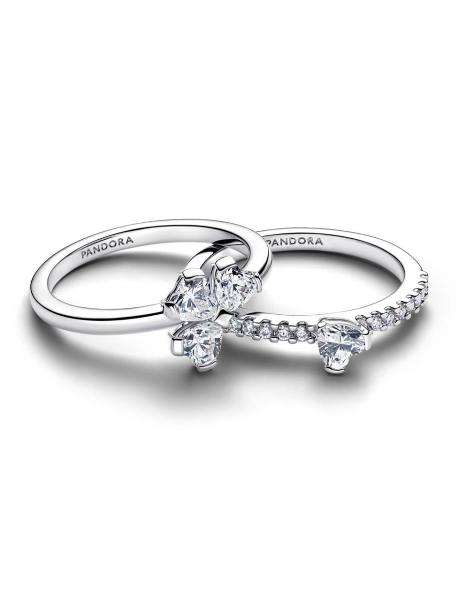 Anillo de trébol Pandora P 925 de plata zirconia cúbica brillante