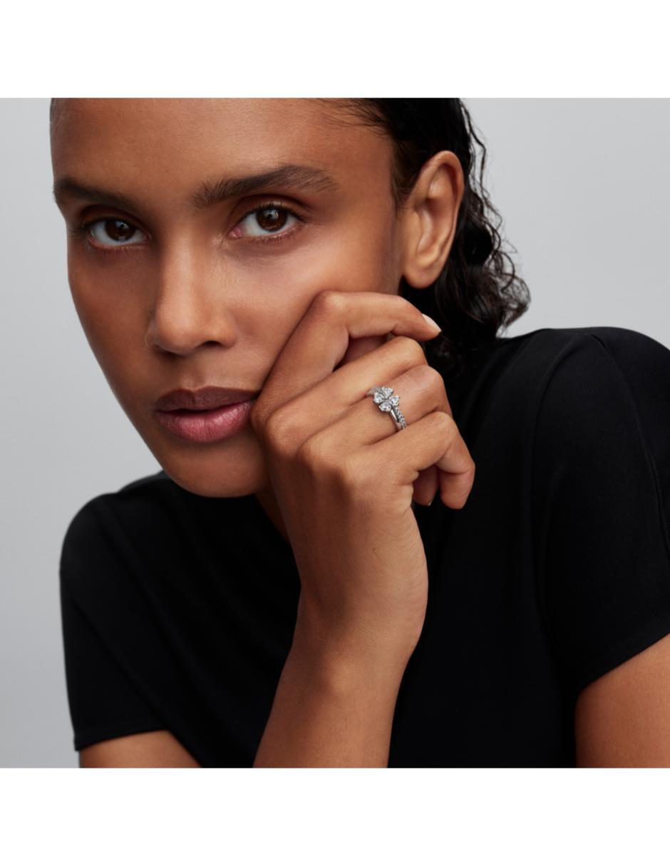 Anillo de trébol Pandora P 925 de plata zirconia cúbica brillante
