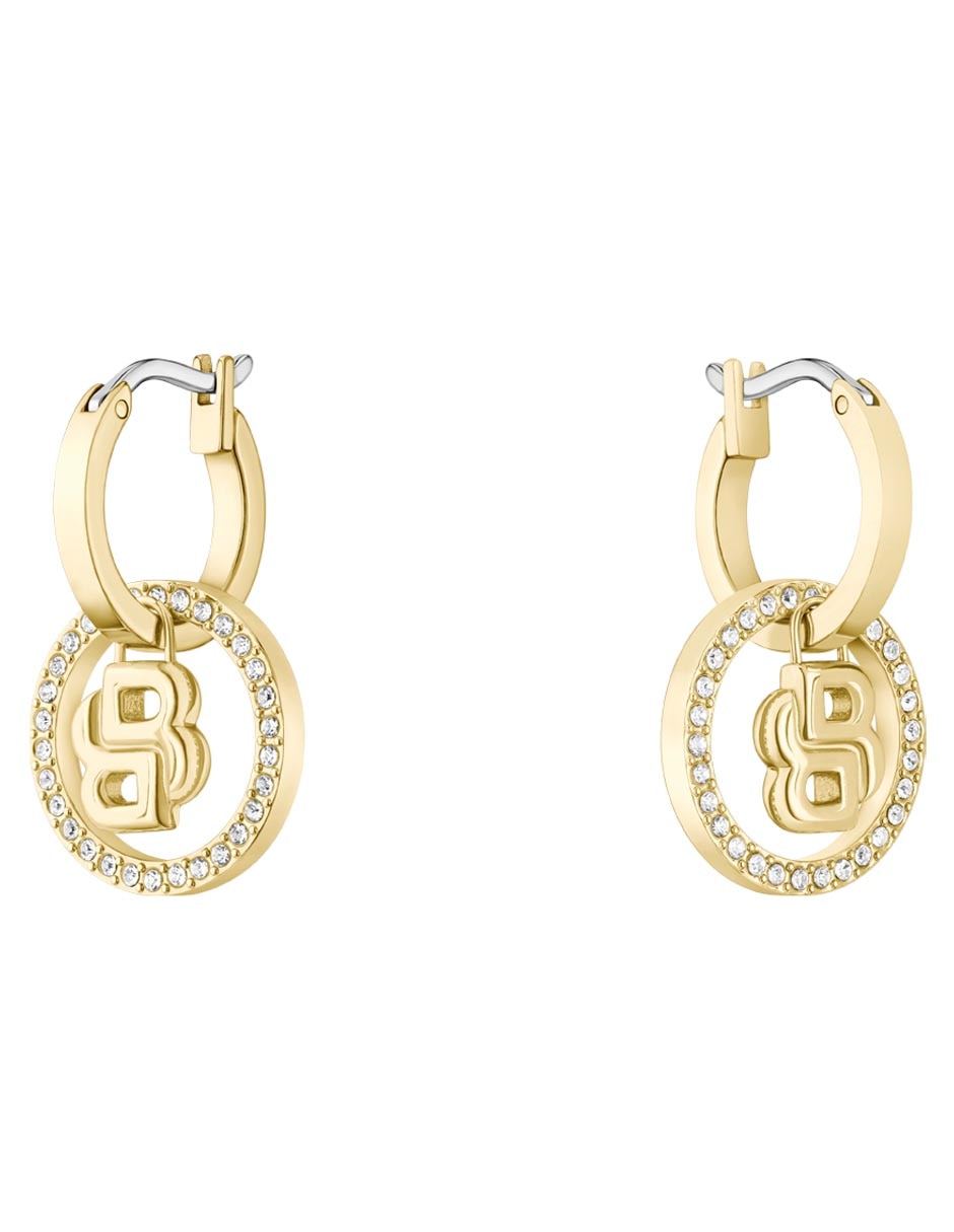 Aretes circulares Double B Divine con acabado brillante cristal Aretes circulares Double B Divine con acabado brillante cristal