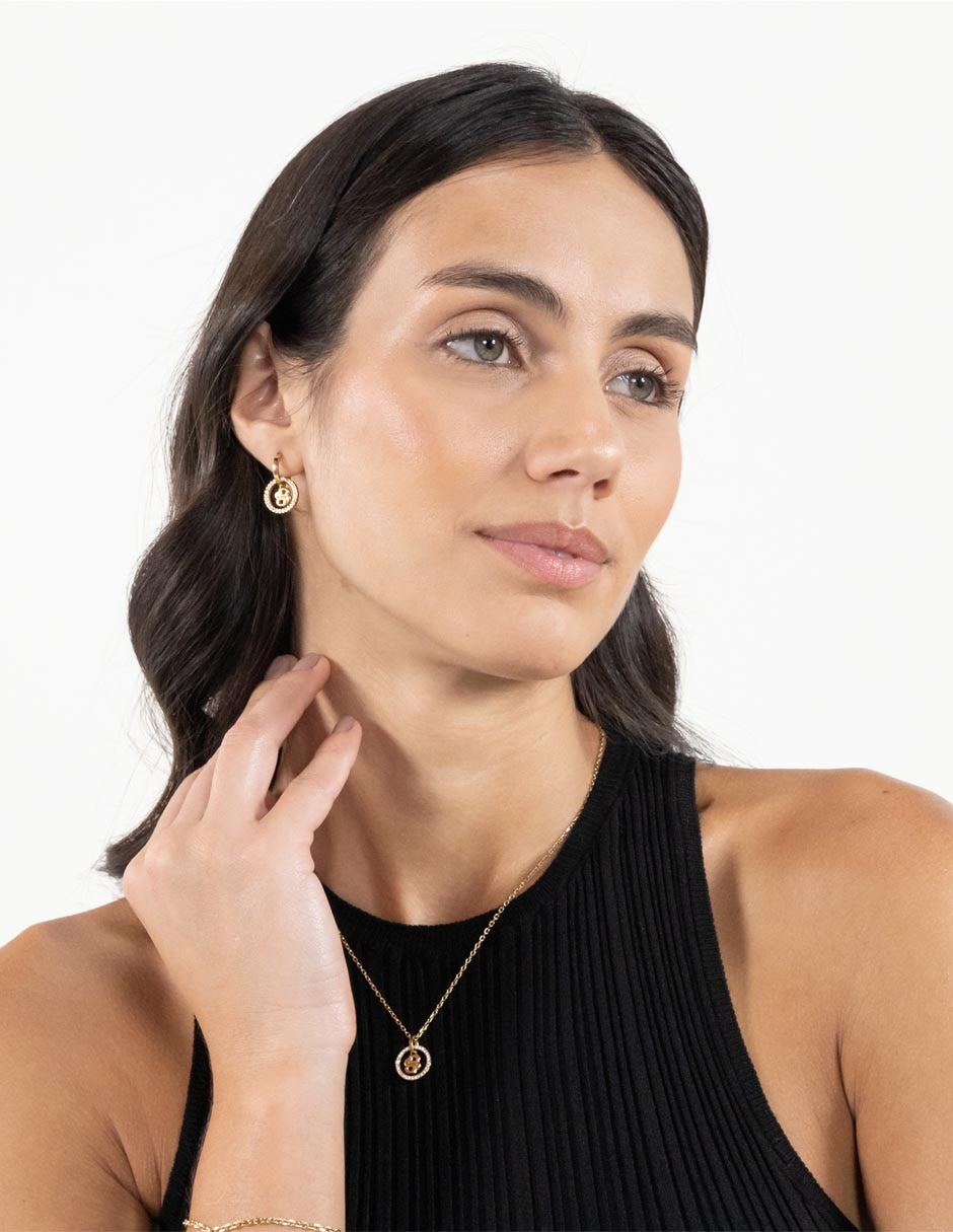 Aretes circulares Double B Divine con acabado brillante cristal 5