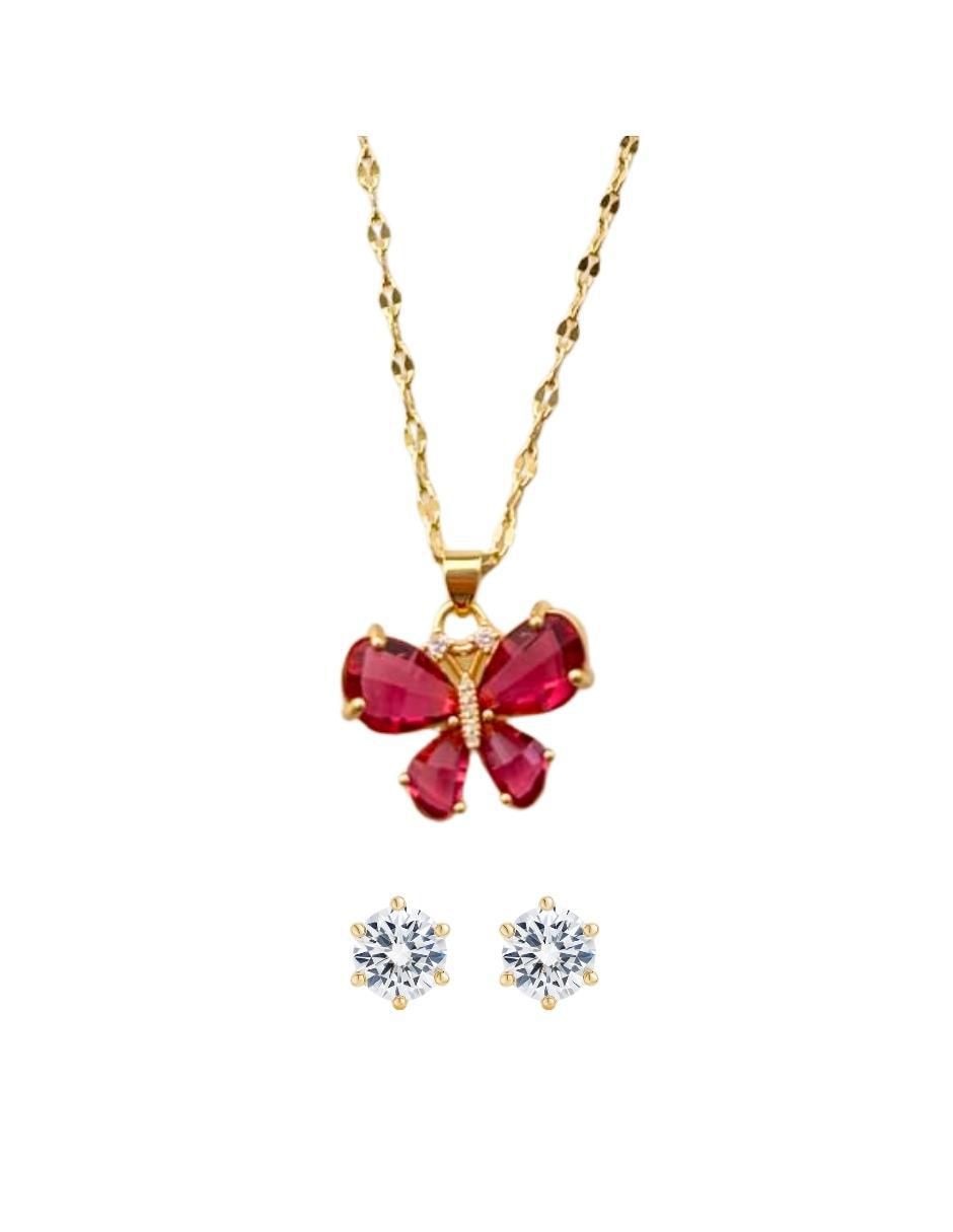 Aretes y collar de mariposa 14 k zirconia