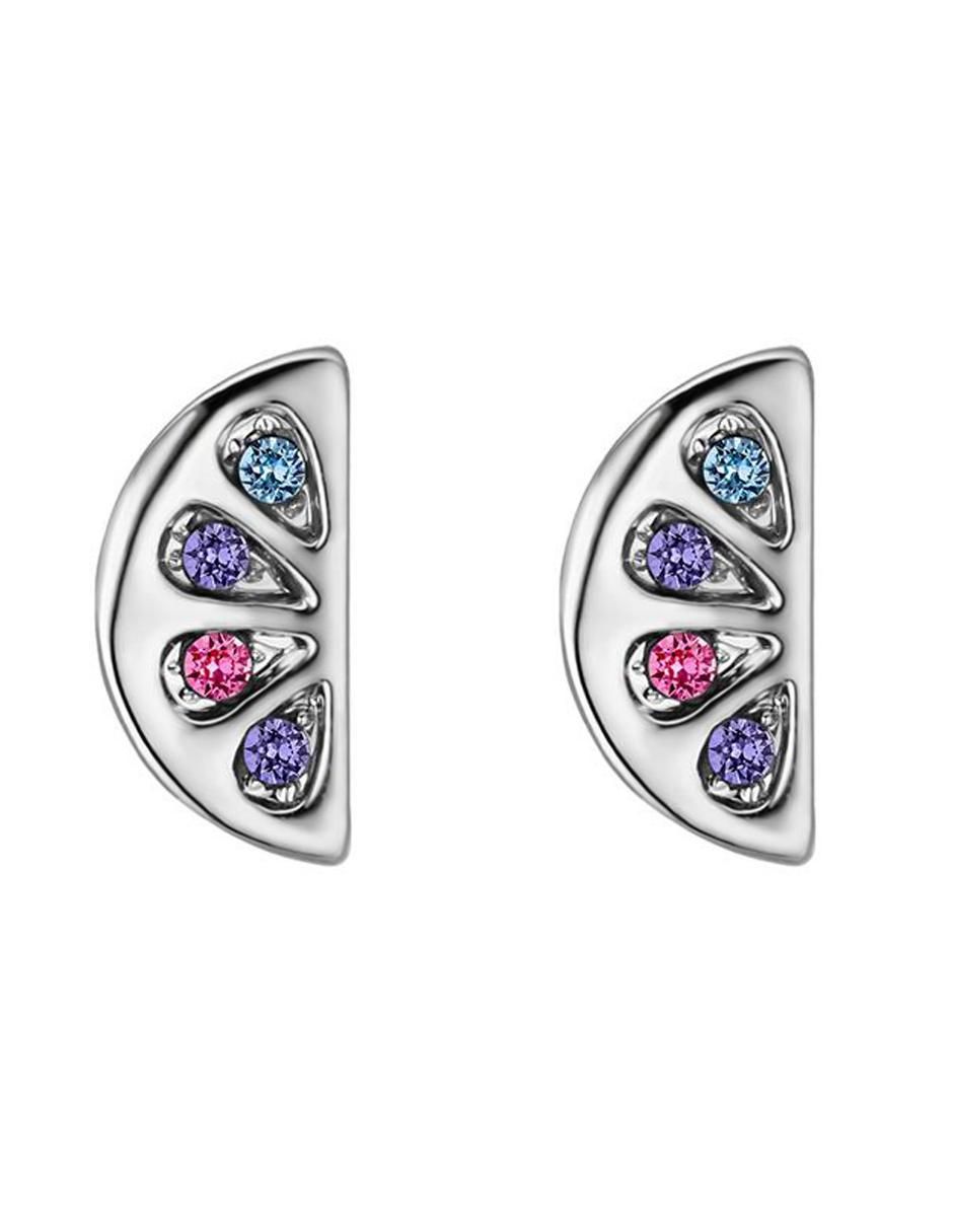 Aretes con acabado baño de oro blanco 18 K cristal