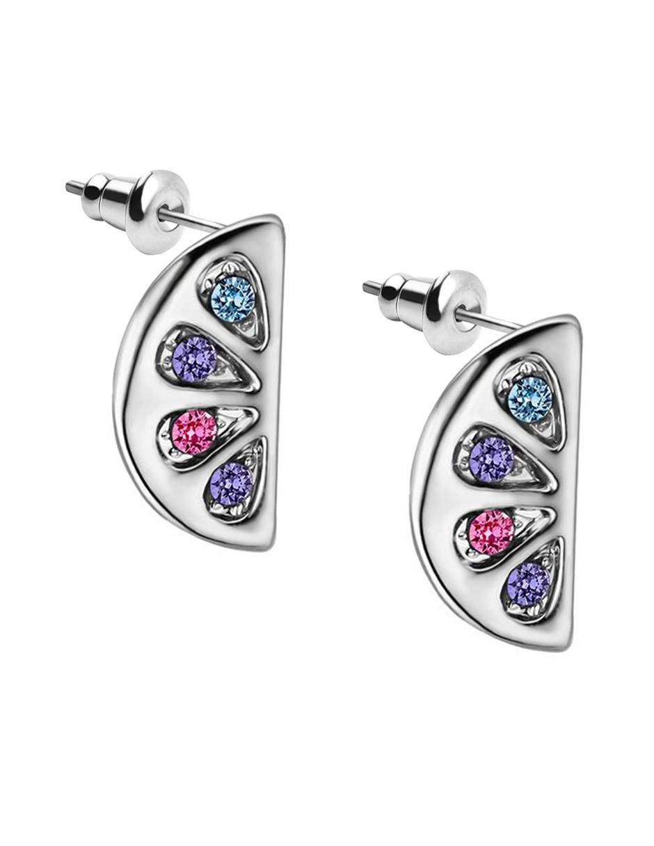 Aretes con acabado baño de oro blanco 18 K cristal 2