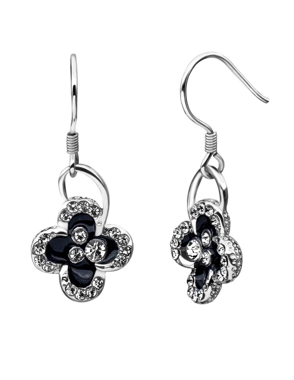 Aretes de flor Elgance con acabado baño de oro blanco 18 K cristal