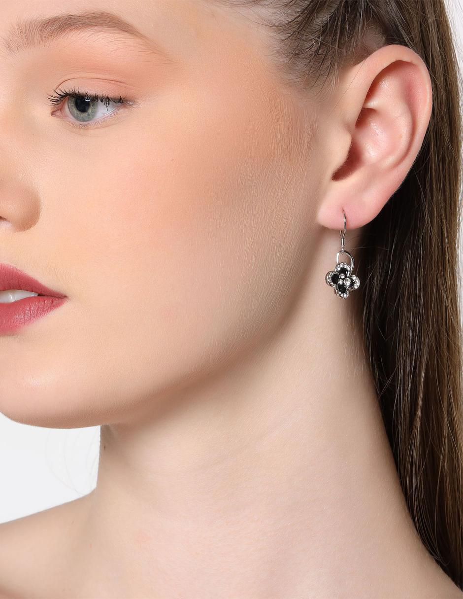 Aretes de flor Elgance con acabado baño de oro blanco 18 K cristal 2