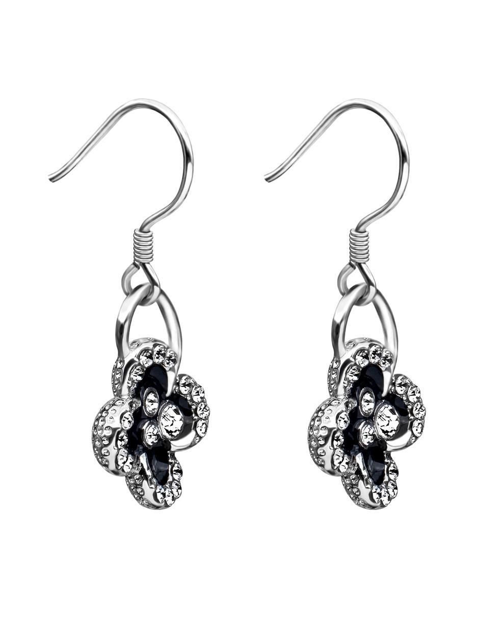 Aretes de flor Elgance con acabado baño de oro blanco 18 K cristal 3