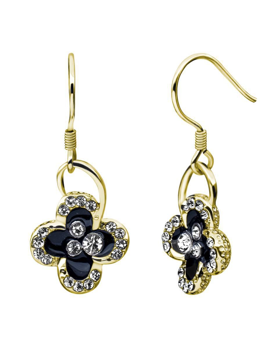 Aretes de flor Elegance con acabado baño de oro 18 K cristal