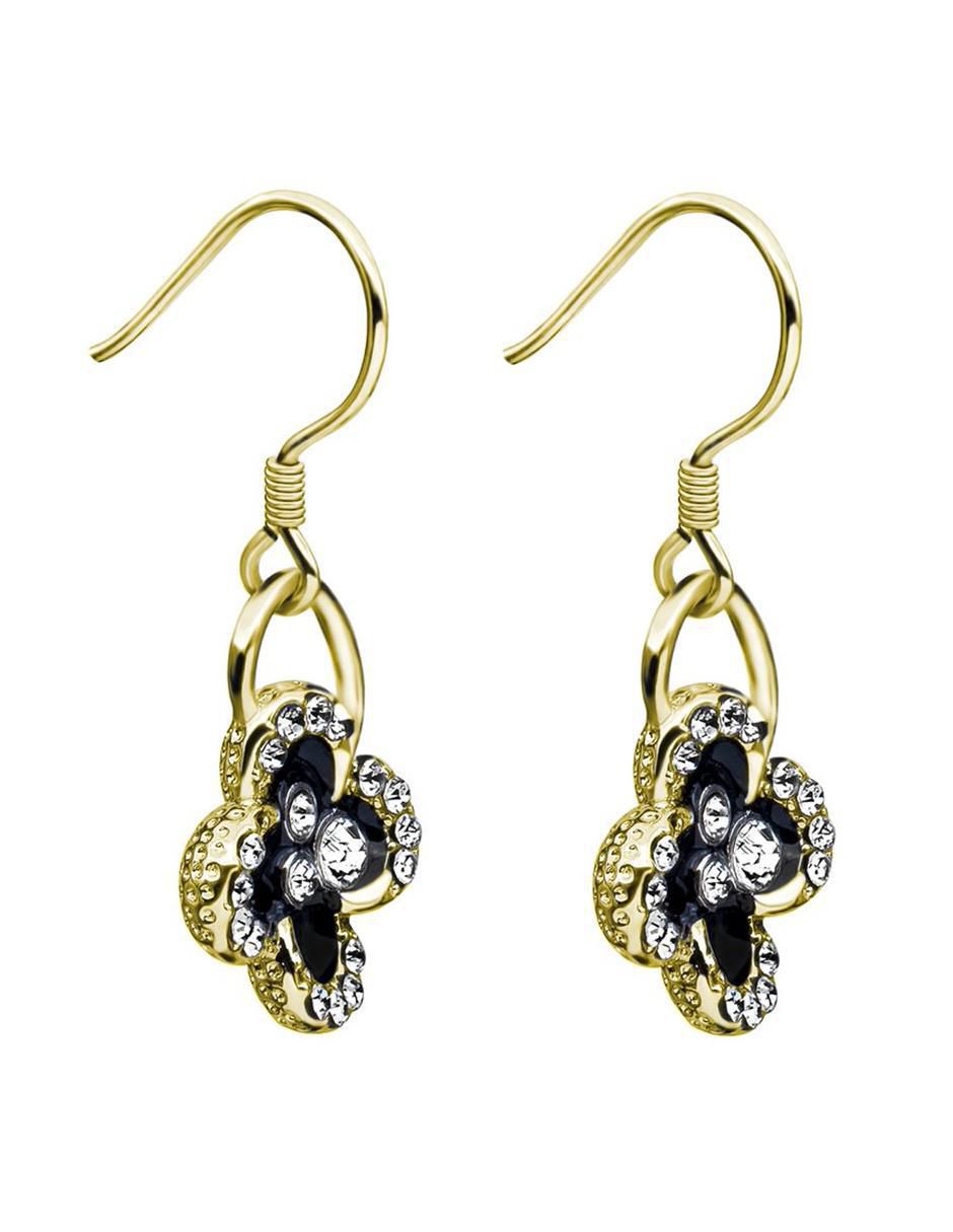Aretes de flor Elegance con acabado baño de oro 18 K cristal 3
