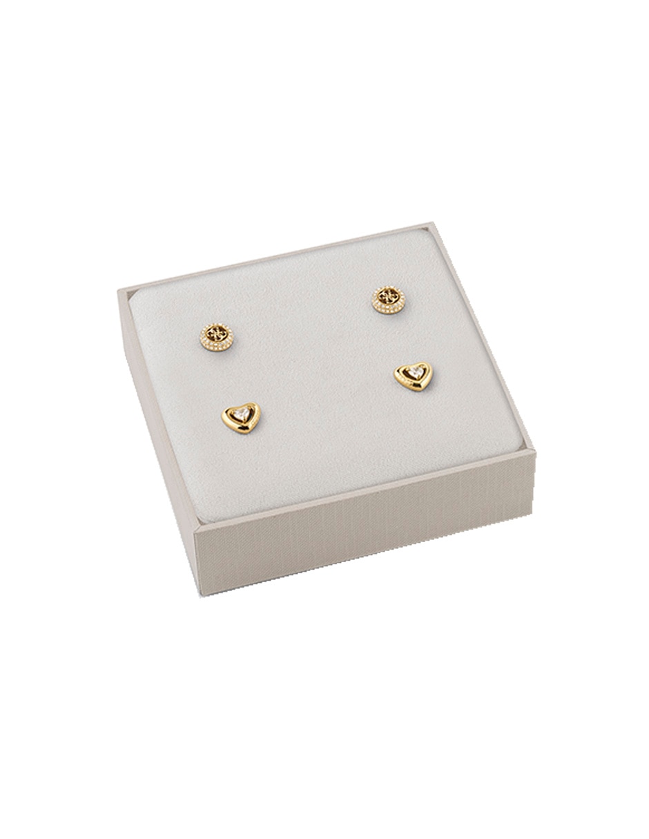 Set de aretes de corazón beloved de acero inoxidable con acabado pavé circonita 2