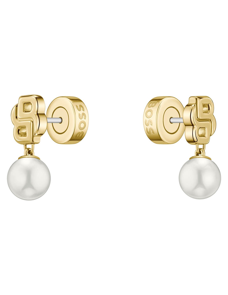 Aretes cortos Double B Mirelle con acabado brillante imitación perla