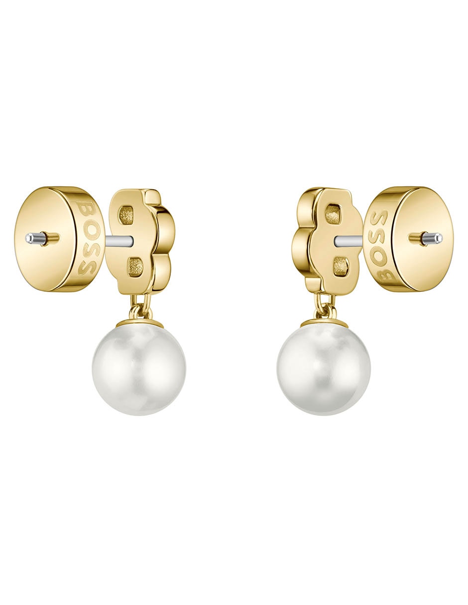 Aretes cortos Double B Mirelle con acabado brillante imitación perla 5