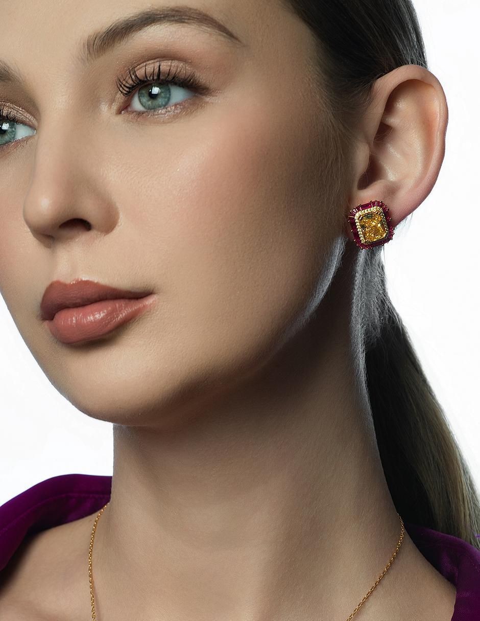 Aretes y collar rectangular de plata p 925 zirconia 7