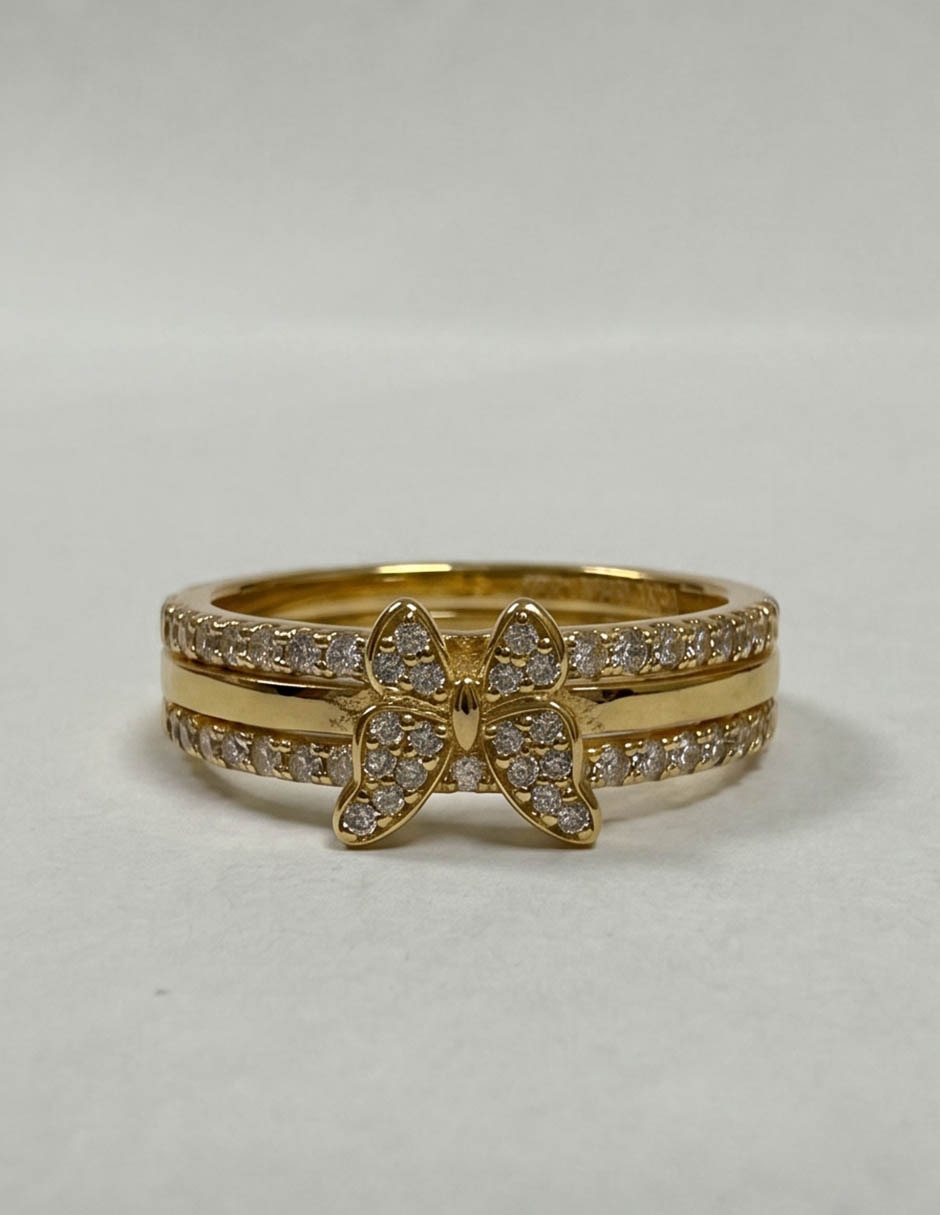 Anillo de mariposa papilio 18 k zirconia baño de oro