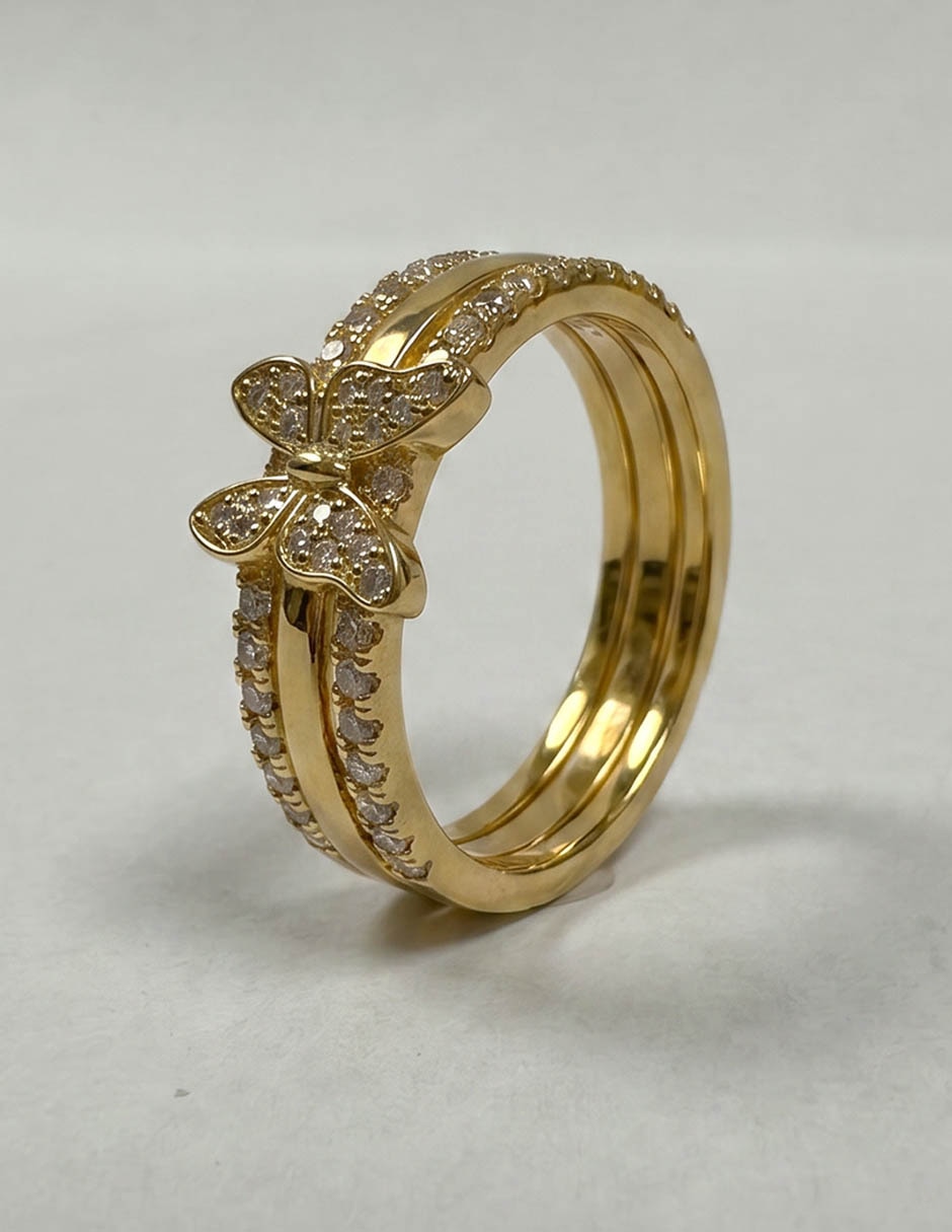 Anillo de mariposa apodemia papilio 18 k zirconia baño de oro