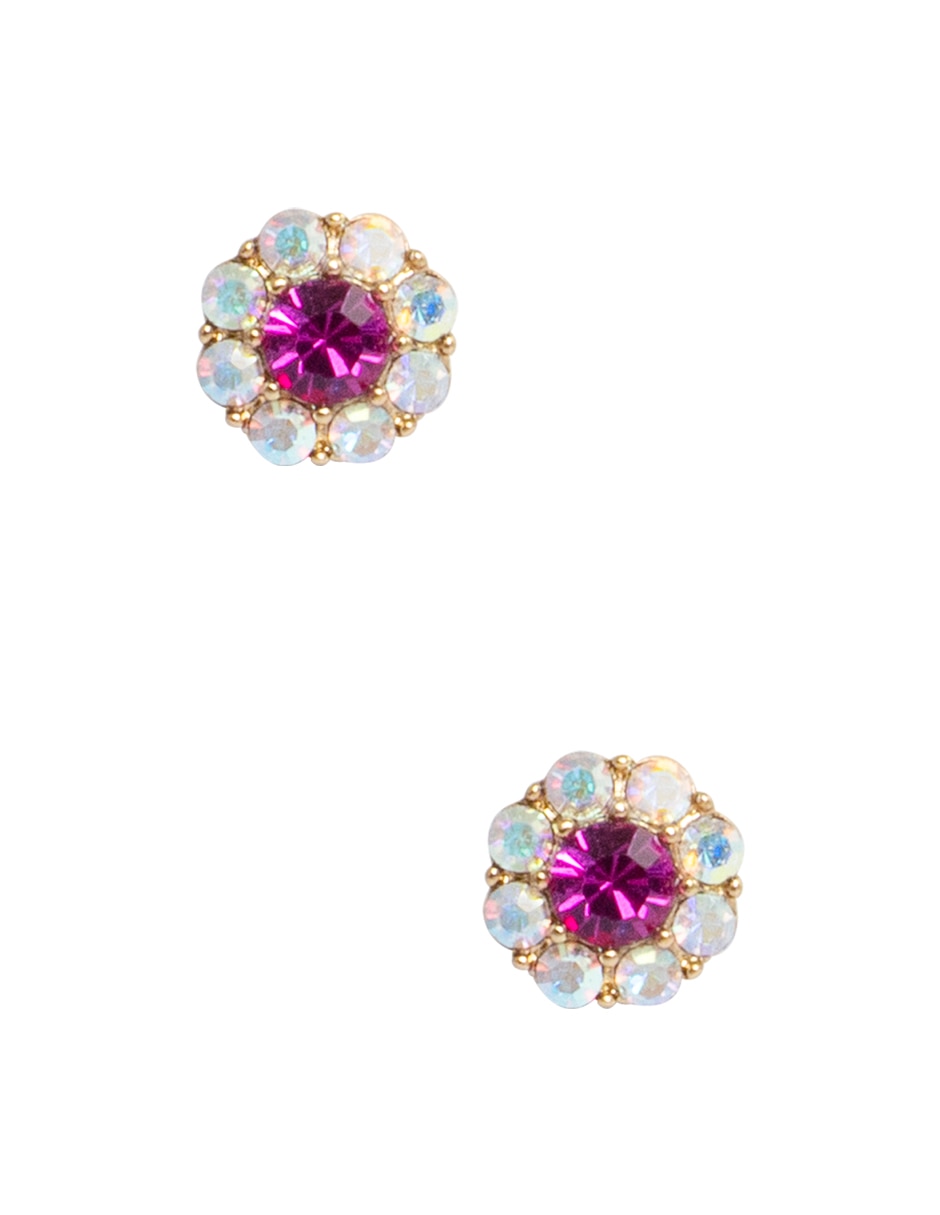 Broqueles de flor pavé flor de metal con acabado pavé cristal