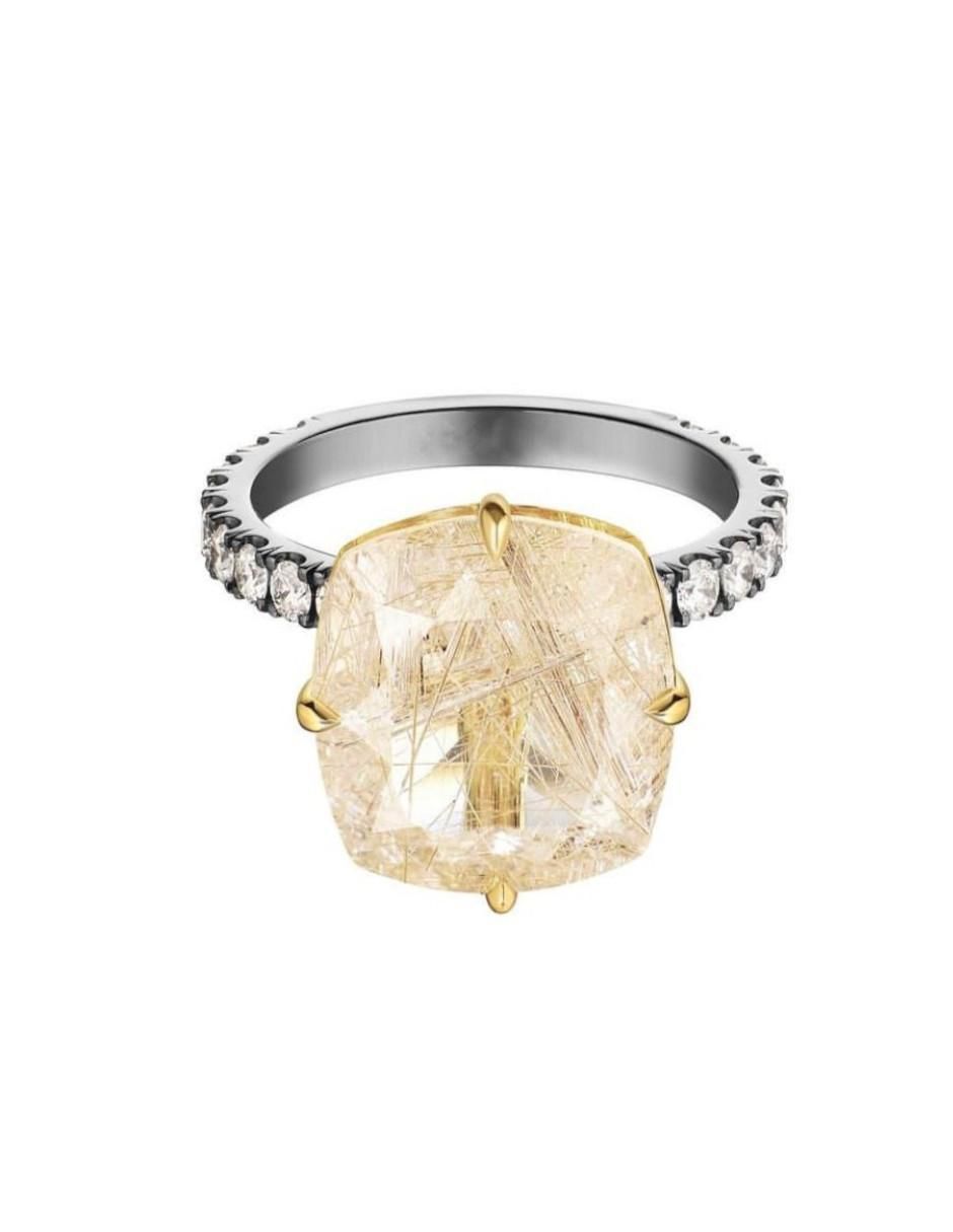 Anillo 14 k de oro blanco diamante brillante
