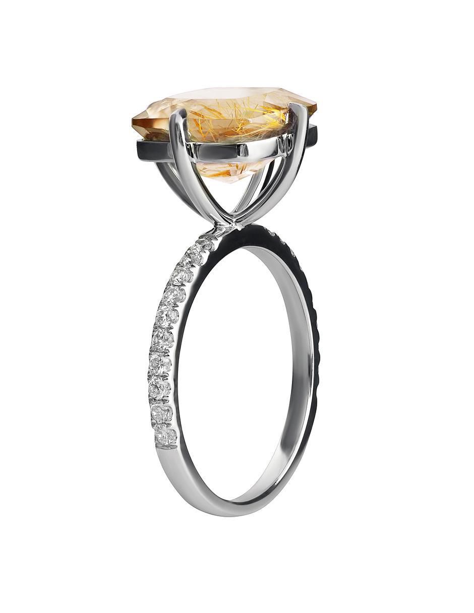 Anillo 14 k de oro blanco diamante brillante