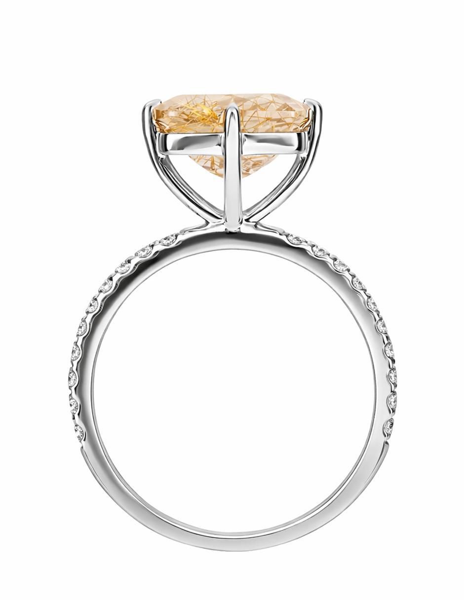 Anillo 14 k de oro blanco diamante brillante