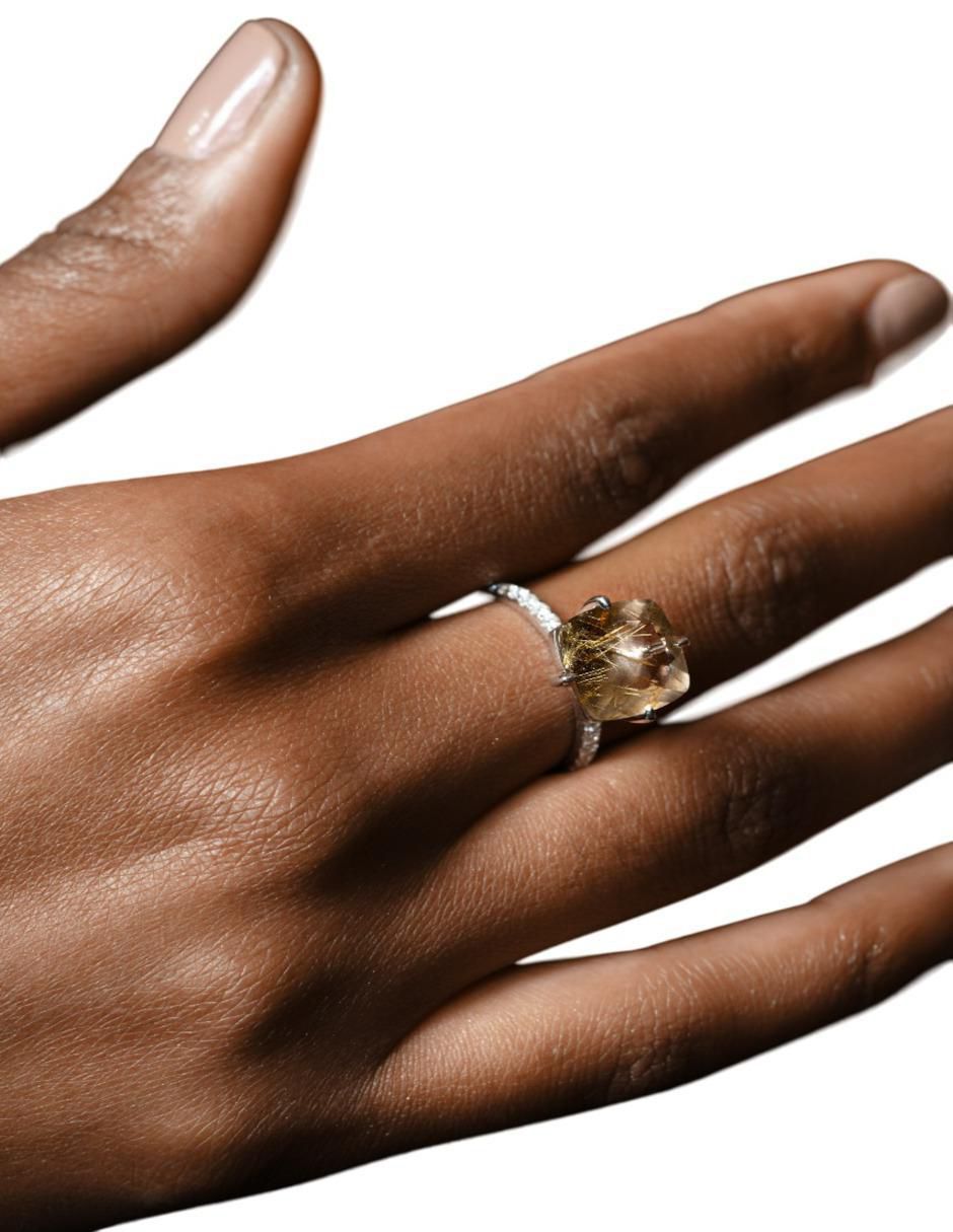 Anillo 14 k de oro blanco diamante brillante