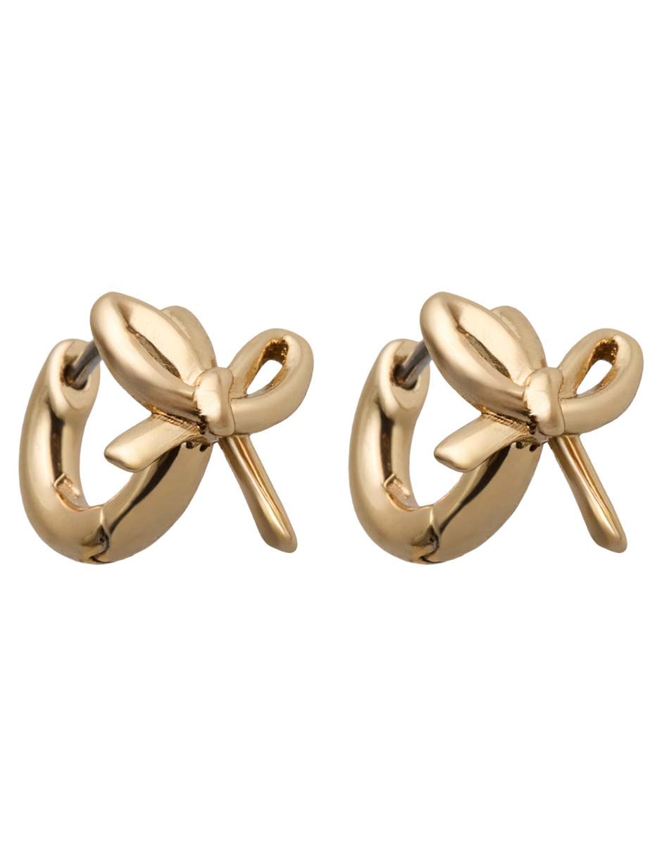 Aretes cortos de moño con acabado baño de oro 12 k 2