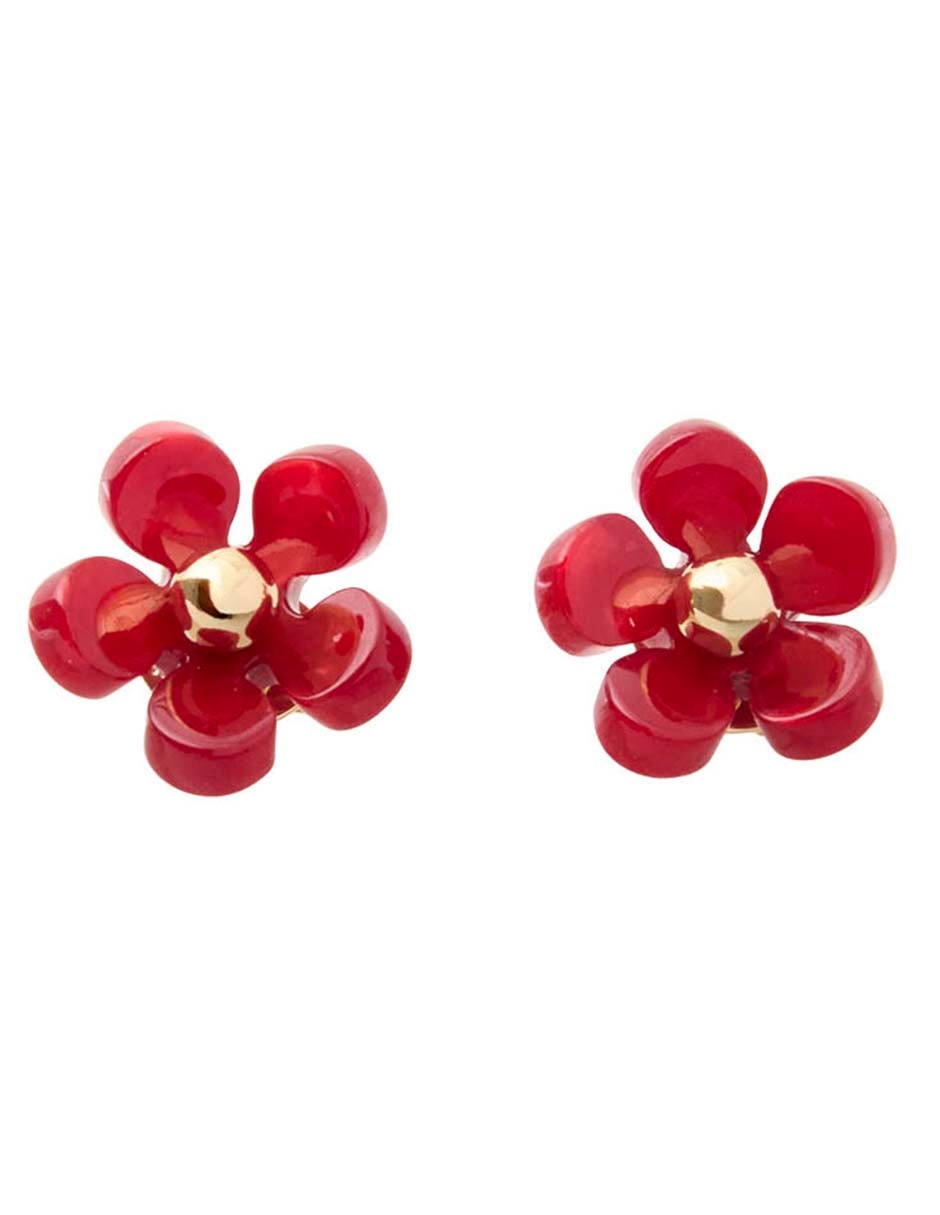 Aretes cortos de flor con acabado brillante