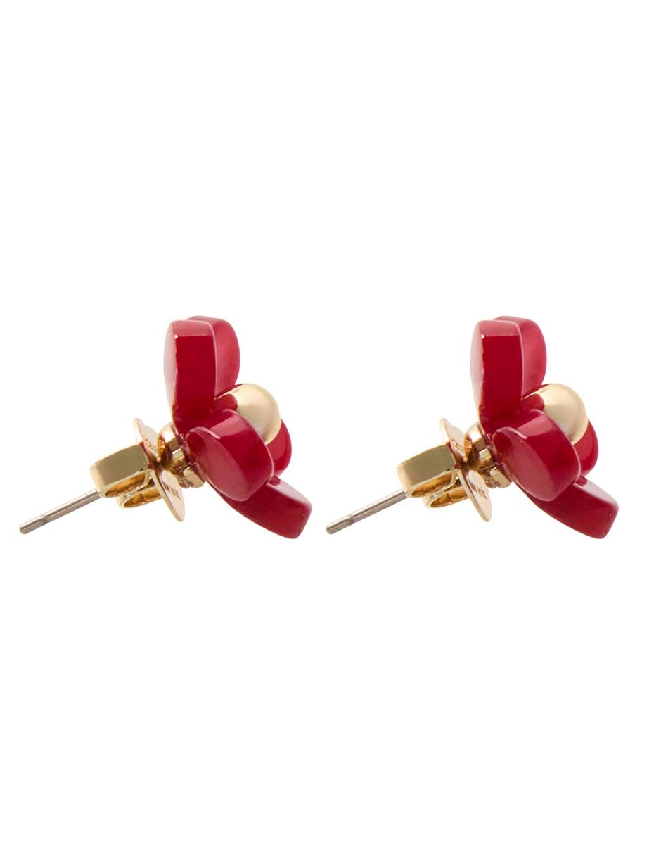 Aretes cortos de flor con acabado brillante 3