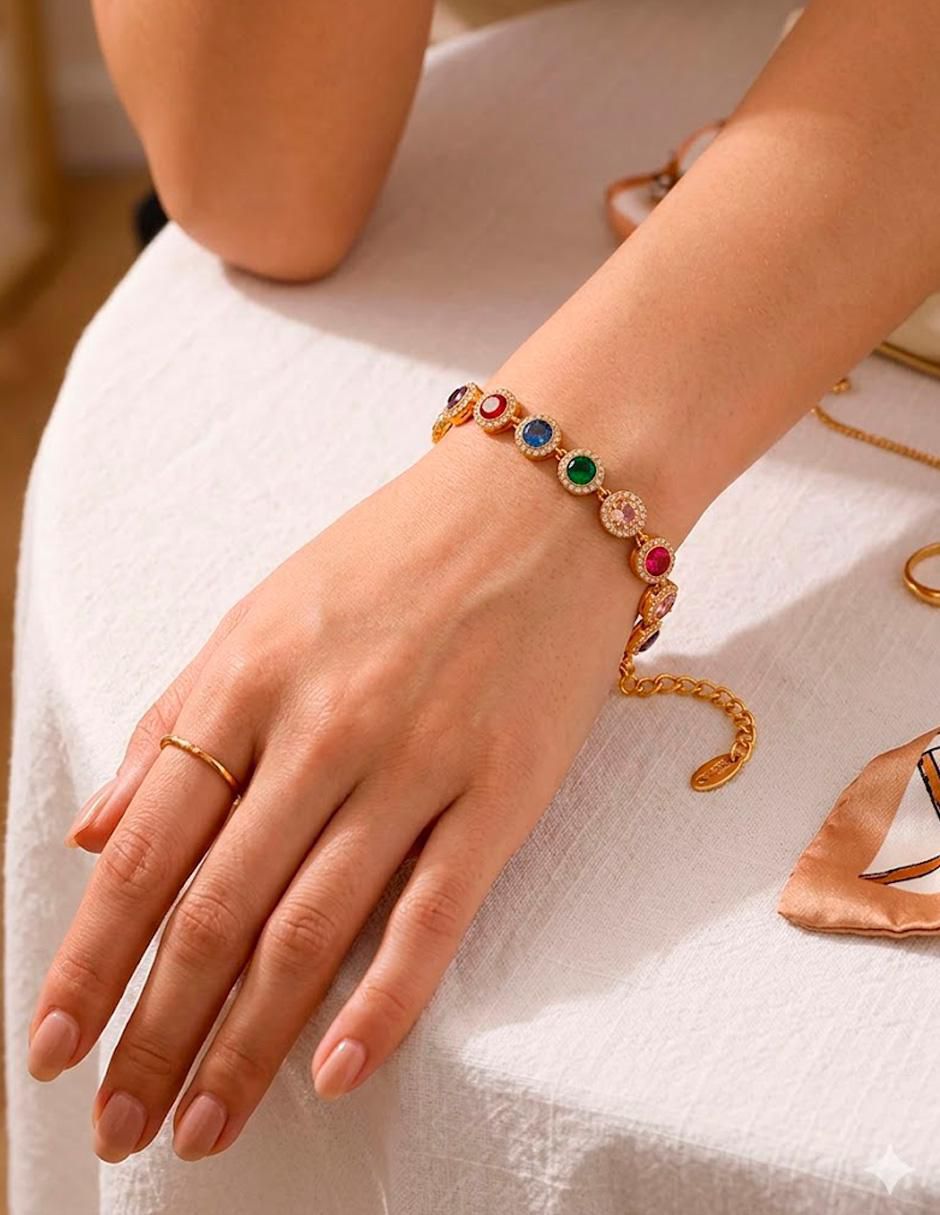 Pulsera de oro laminado con zirconia cúbica 18 K acabado brillante