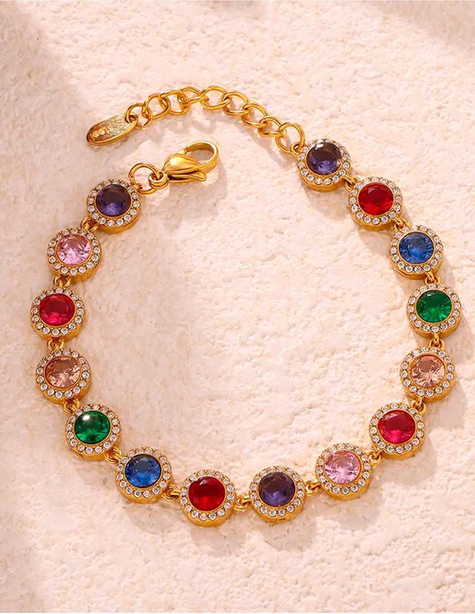 Pulsera de oro laminado con zirconia cúbica 18 K acabado brillante