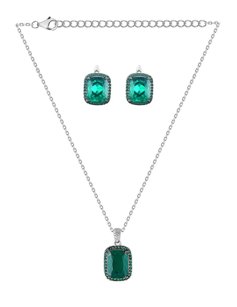 Aretes y collar de plata p 925 esmeralda Aretes y collar de plata p 925 esmeralda