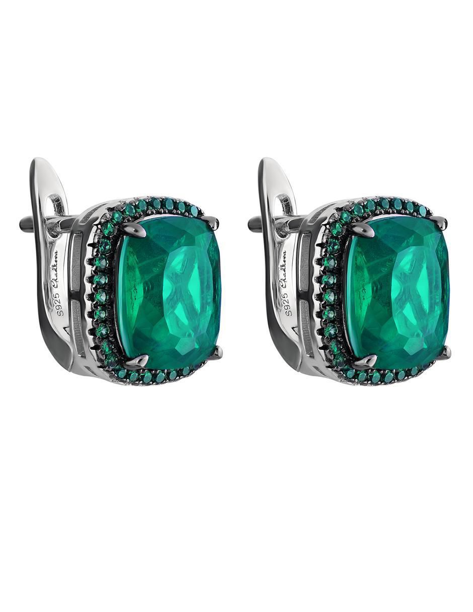Aretes y collar de plata p 925 esmeralda 3