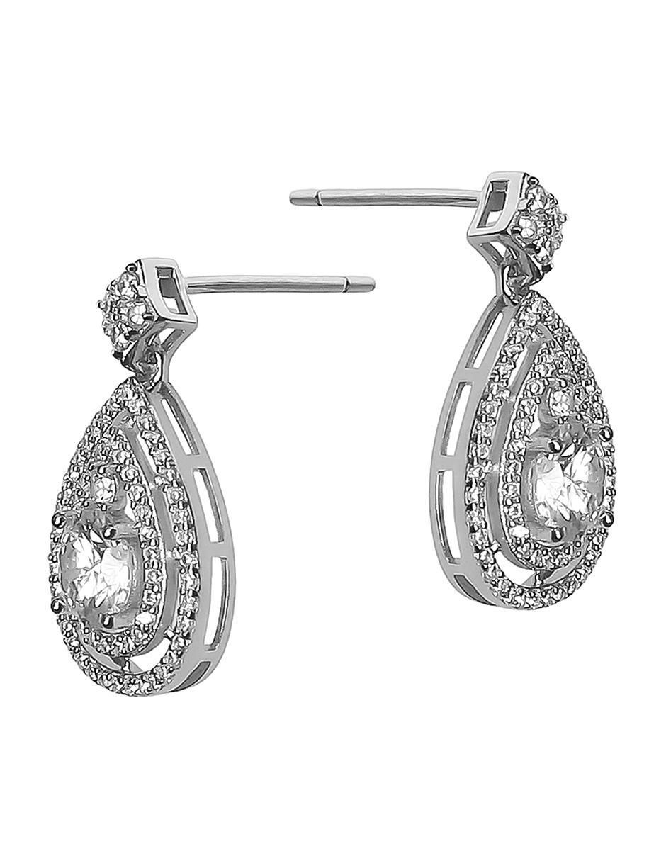 Aretes de gota de plata P 925 con acabado baño de rodio