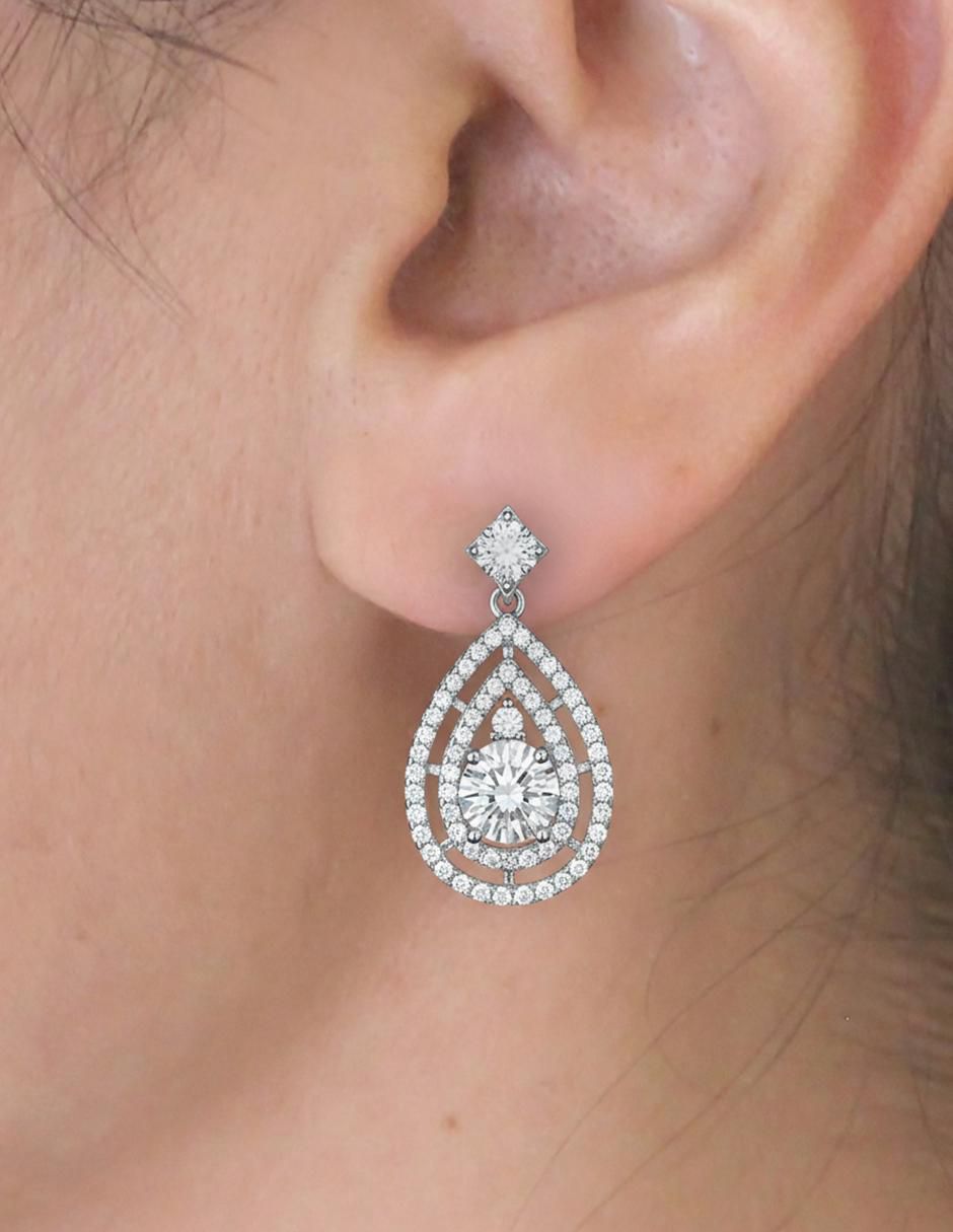 Aretes de gota de plata P 925 con acabado baño de rodio 2