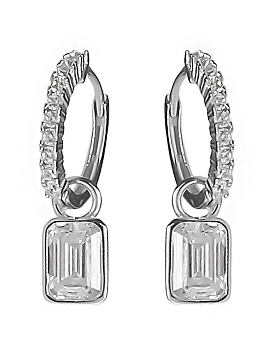 Aretes rectangulares de plata P 925 con acabado baño de rodio 2