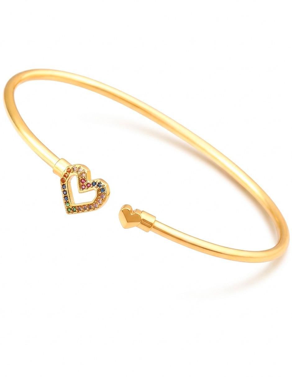 Brazalete de oro laminado con zirconia cúbica 18 K acabado pulido Brazalete de oro laminado con zirconia cúbica 18 K acabado pulido